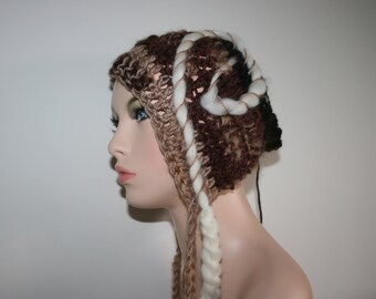 Freeform crochet Hat. Made With My Hand spun art yarn.OOAK Wearable Art.Soft Merino wool.Soft Mixed wool.Hand made. Unique forest fairy hat.