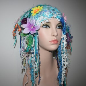 Freeform Knit Hat. Made With My Hand spun art yarn. OOAK Wearable Art.Soft Merino wool. Soft Mixed wool. Hand made. Unique forest fairy hat.