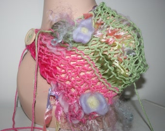 Romantic Boho Scarf wrap. With Merino wool. Freeform Crochet Hand spun art yarn. Shabby chic shawl. OOAK. Hand Made In Australia.