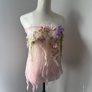 Pink Enchanting Forest Moss embellished Ethereal Outfit! Fairy tale textile art to wear dress. Light and Fairy Dress overlay. OOAK.