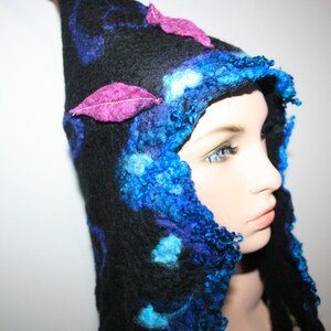 The Octopus Witch Hood With Tendrils. Ocean Fairytale Hood! Folk Felted Pixie Fairy Hood Hat.Woodland Goddess.OOAK Wearable Art.Merino wool.
