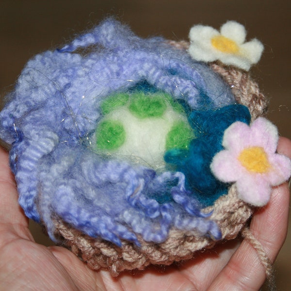 Enchanting Forest Fairy tale Easter Egg Nest. Felted Soft Merino wool. Freeform Crochet Hand spun art yarn. OOAK. Hand Made In Australia.