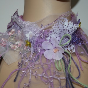Romantic Embellished Bohemian Scarf wrap. Soft Merino wool. Upcycled Freeform knitted Hand spun art yarn. Hand Made In Australia.
