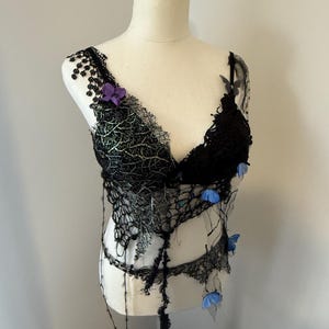 Dark Fae Festival Ethereal Outfit! Halloween Witch Textile art to wear top and belt.Size adjustable belt. OOAK wearable art. Spooky costume.