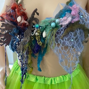 Nuno Felted Mermaid Top. Ethereal embellished ocean top. Hand made seaweed. OOAK Wearable Art. Ready to send. Festival. Mermaid costume.