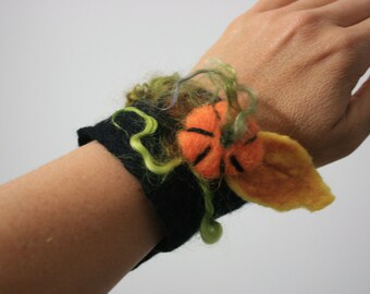 Halloween Pumpkin Felted Bracelet/Arm Cuff wrap. Pixie Fairy. Festival clothes.Accessory.OOAK Wearable Art.Ready to send.Inspired by nature.