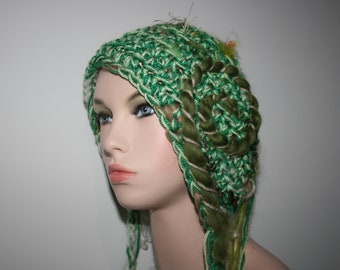 Freeform crochet Hat. Made With My Hand spun art yarn.OOAK Wearable Art.Soft Merino wool.Soft Mixed wool.Hand made. Unique forest fairy hat.