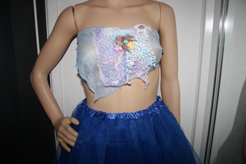 Beautiful Mermaid top. Light Fairy top with silk flower and lace detail. Altered couture. OOAK. Gorgeous pastel colours. Size adjustable. image 2