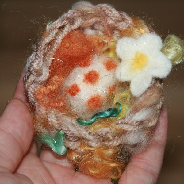 Enchanting Forest Fairy tale Easter Egg Nest. Felted Soft Merino wool. Freeform Crochet Hand spun art yarn. OOAK. Hand Made In Australia.