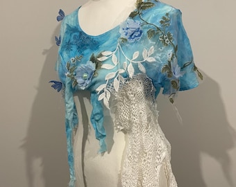 Beautiful Ethereal mermaid Top! Fairy tale textile art to wear top. OOAK wearable art. Delicate stunning piece of unique art to wear.