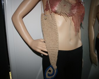 Hand crocheted spiral earth toned bag With wooden boho button. Made in Australia.