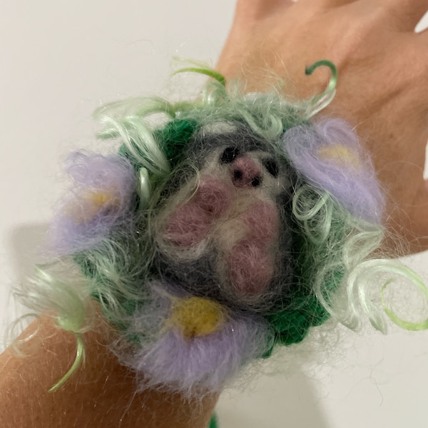 Enchanting Forest Fairy tale Hedgehog bracelet. Felted Soft Merino wool. Crochet Hand spun art yarn. OOAK. Hand Made In Australia.