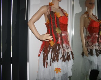 Ethereal Autumn Fairy Dress: Art Couture Silk & Lace, Size Adjustable