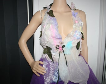 Beautiful Fairy top. Shabby chic top with silk flowers and lace detail. Altered couture. OOAK. Gorgeous pastel colours. Size adjustable.
