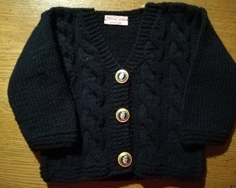 Classic dark blue cardigan with braids and golden buttons 9-12 months