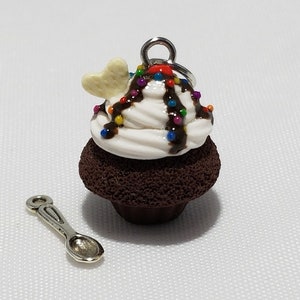 Hot Fudge Sundae Cupcake Charm, Polymer Clay Food Charm, Polymer Clay Jewelry, Miniature Food Jewelry, Stitch Marker, Progress Keeper