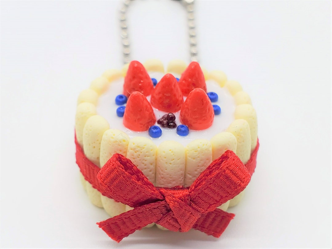 Mixed Berry Charlotte Cake Keychain, Polymer Clay Food Charm, Polymer