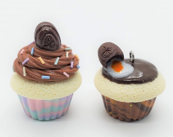 Chocolate Egg Cupcake Pendant, Polymer Clay Food, Polymer Clay Jewelry, Miniature Food Jewelry, Stitch Marker, Progress Keeper