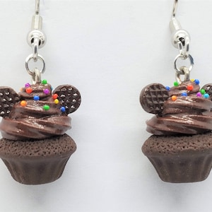 Chocolate Cupcake Dangle Earrings, Polymer Clay Food, Polymer Clay Earrings, Polymer Clay Jewelry,  Miniature Food Jewelry