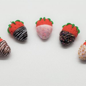 Chocolate-Covered Strawberry Charm, Polymer Clay Charm, Polymer Clay Jewelry, Miniature Food Jewelry, Stitch Marker, Progress Keeper
