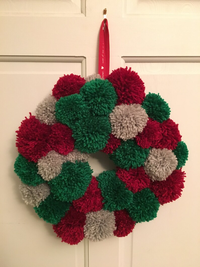 Christmas Pom Pom Wreath Etsy UK