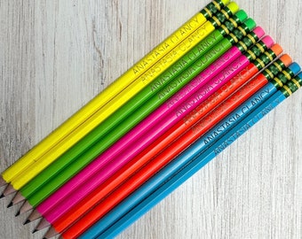 Personalized Neon Ticonderoga Pencil Set, Custom Neon Pencils, Set of Ticonderoga Pencils Personalized, Neon Name Pencils for School