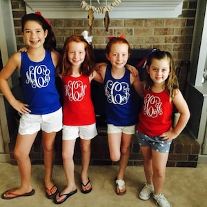 Monogrammed Fourth of July Tank,Monogrammed Patriotic tank,Preppy Tank,Red white and blue tank,monogrammed july 4th tank,fourth of july tank image 1