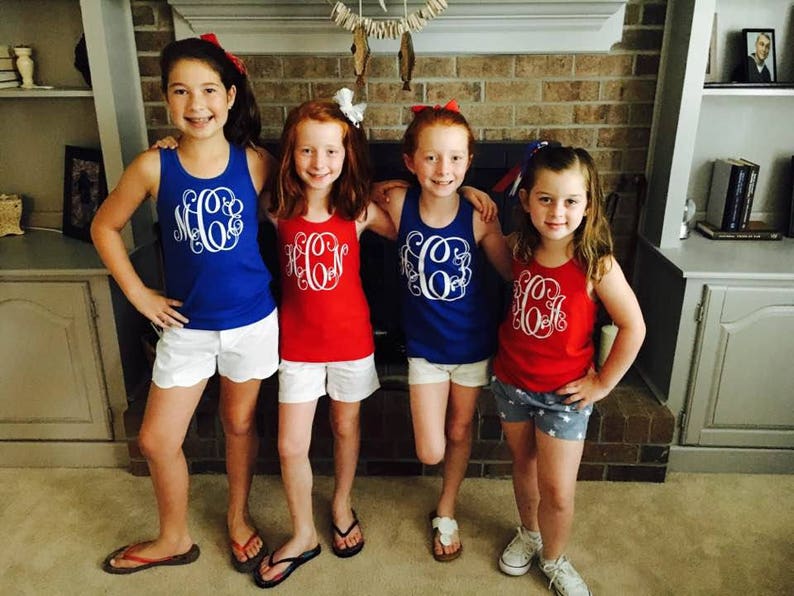 Monogrammed Fourth of July Tank,Monogrammed Patriotic tank,Preppy Tank,Red white and blue tank,monogrammed july 4th tank,fourth of july tank image 1