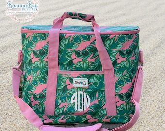 SWIG Insulated Cooler, Monogrammed Cooler, Personalized Cooler, Palm Springs Cooler, Tropical Cooler