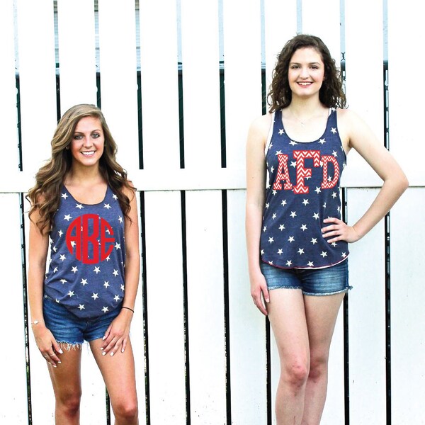 Monogrammed Patriotic Tank,July 4th Tee,Stars Monogrammed Tank,monogrammed patriotic tank top,fourth of July tank,monogrammed patriotic tee