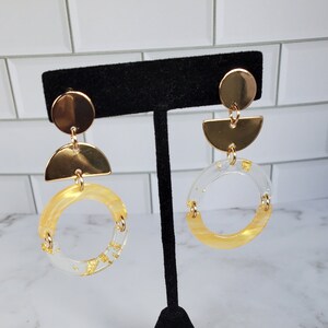 Gold Mix Match Acetate Earrings, Women&#39;s Jewelry, Drop Earrings, Handmade Jewelry, Gold Jewelry