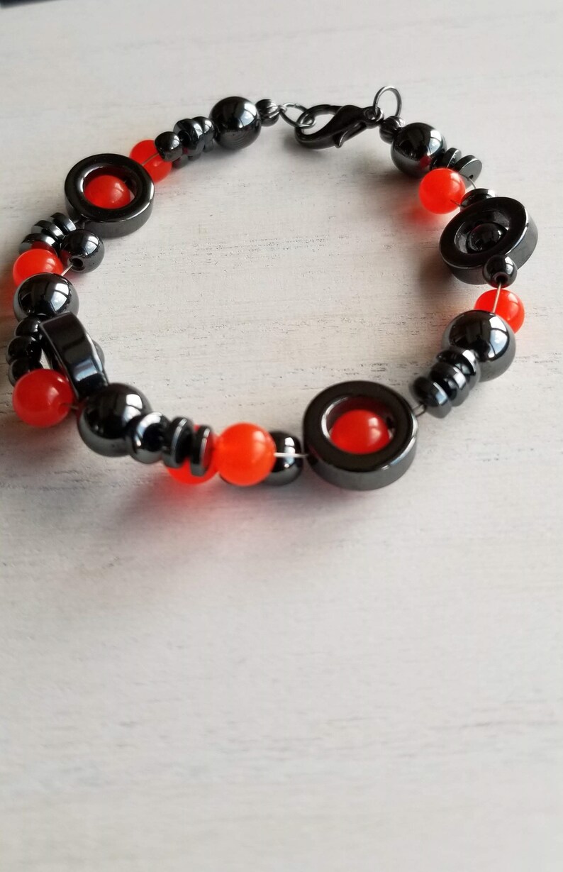 Hematite & Orange Jade Bracelet Women's Bracelets Etsy