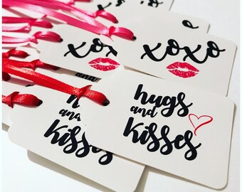 Hugs & Kisses Favor Tags, XOXO Favor Tags, Love Favor Tags, Luggage Style Favor Tags, Personalized Favor Tags, Valentine's Day Favor Tags