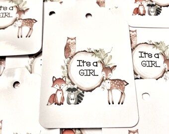 It’s A Girl Woodland Theme Favor Tags, It’s A Girl Woodland Theme Gift Tags, Baby Shower Favor Tags, Baby Shower Gift Tags, Theme Favor Tags
