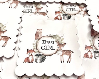 It’s A Girl Woodland Theme Square Tags, It’s A Girl Woodland Theme Gift Tags, Baby Shower Square Tags, Square Tags, Gift Tags