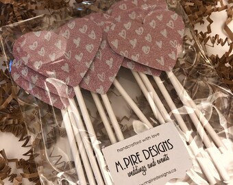 Toppers cupcake en forme de cœur, rose métallique avec toppers cupcake silver hearts, toppers cupcake, toppers cupcake cœurs métalliques