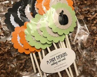 Assortiment de Cupcake Toppers citrouille scintillante, Cupcake Toppers citrouille, Halloween Cupcake Toppers, Halloween Toppers, Cupcake Toppers