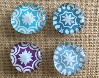 Patterned magnets - purple and blue magnets - stone magnets - pebble magnets - refrigerator magnets
