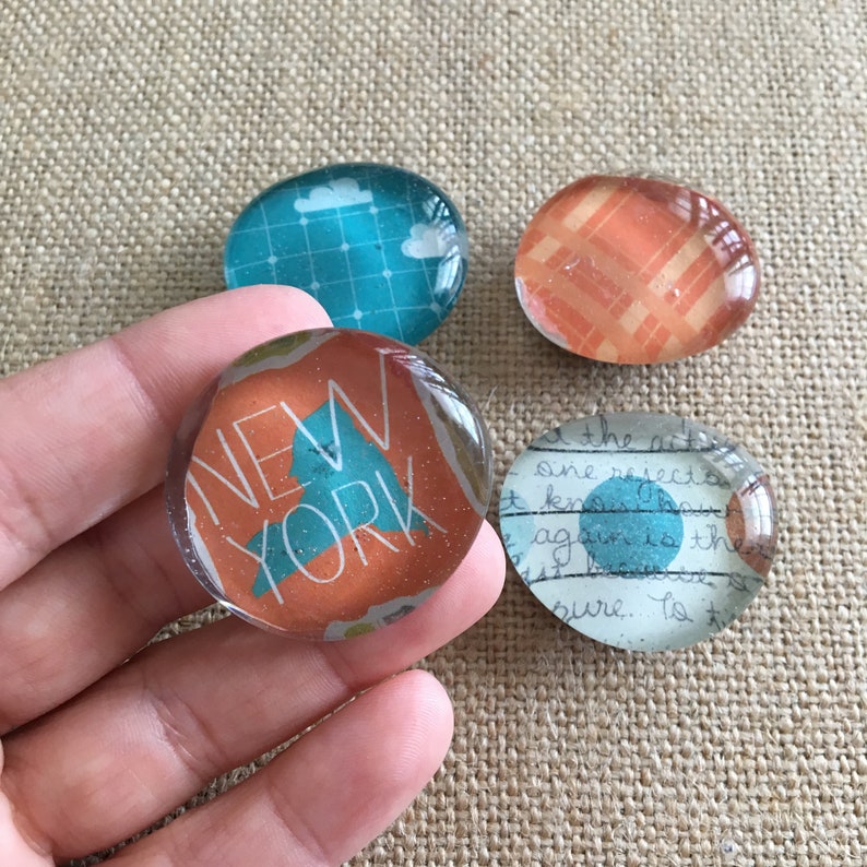 New York magnets glass magnets state magnets stone magnets pebble magnets set of 4 refrigerator magnets image 4