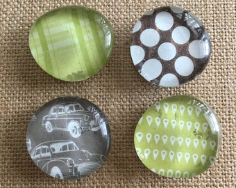 Classic car magnets - glass magnets - antique car magnets - stone magnets - pebble magnets -  set of 4 - refrigerator magnets