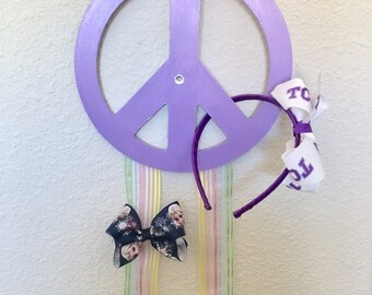 Hair bow Organizer - Purple peace sign Bow Holder - Rainbow kid room decor - Hair accessory storage - Hair Clip Holder - Boho decor