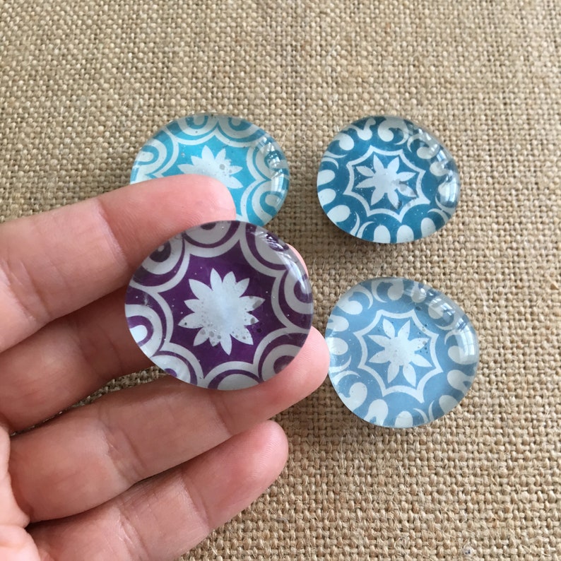 set of 4 pebble magnets refrigerator magnets Pretty pattern magnets stone magnets purple and blue