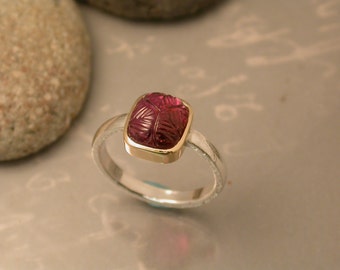 Carved Pink Tourmaline Ring