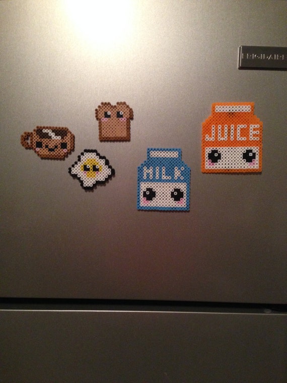 Items similar to Perler Bead Kawaii Breakfast Foods Magnets (Set of 5