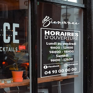 Stickers horaires ouverture adhésif Vinyle Vitrophanie d'ouverture pour magasin pour vitrine magasin & boutique et commerce