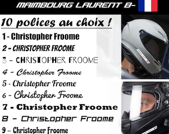 2 adesivi per casco da moto - Nome stampato, gruppo sanguigno + bandiera - Etichetta personalizzata - 2 misure disponibili - 10 caratteri