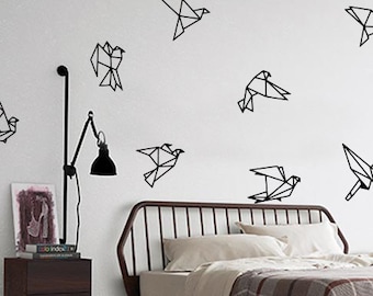 8x Origami Birds Wall Sticker / Black or White / Small or Large