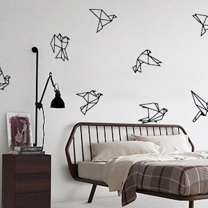 8x Sticker Wall Birds Origami / Black or White / Small or Large image 1