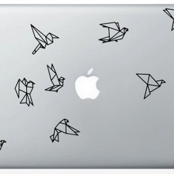 Stickers Bird Origami pour MacBook Pro Air Oiseaux Papier noir ou blanc