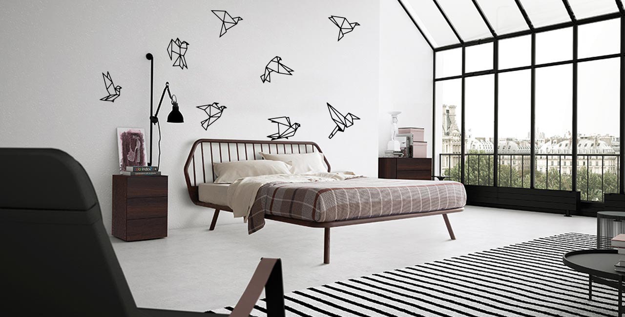 8x Sticker Mural Oiseaux Origami/Noir ou Blanc Petit Grand